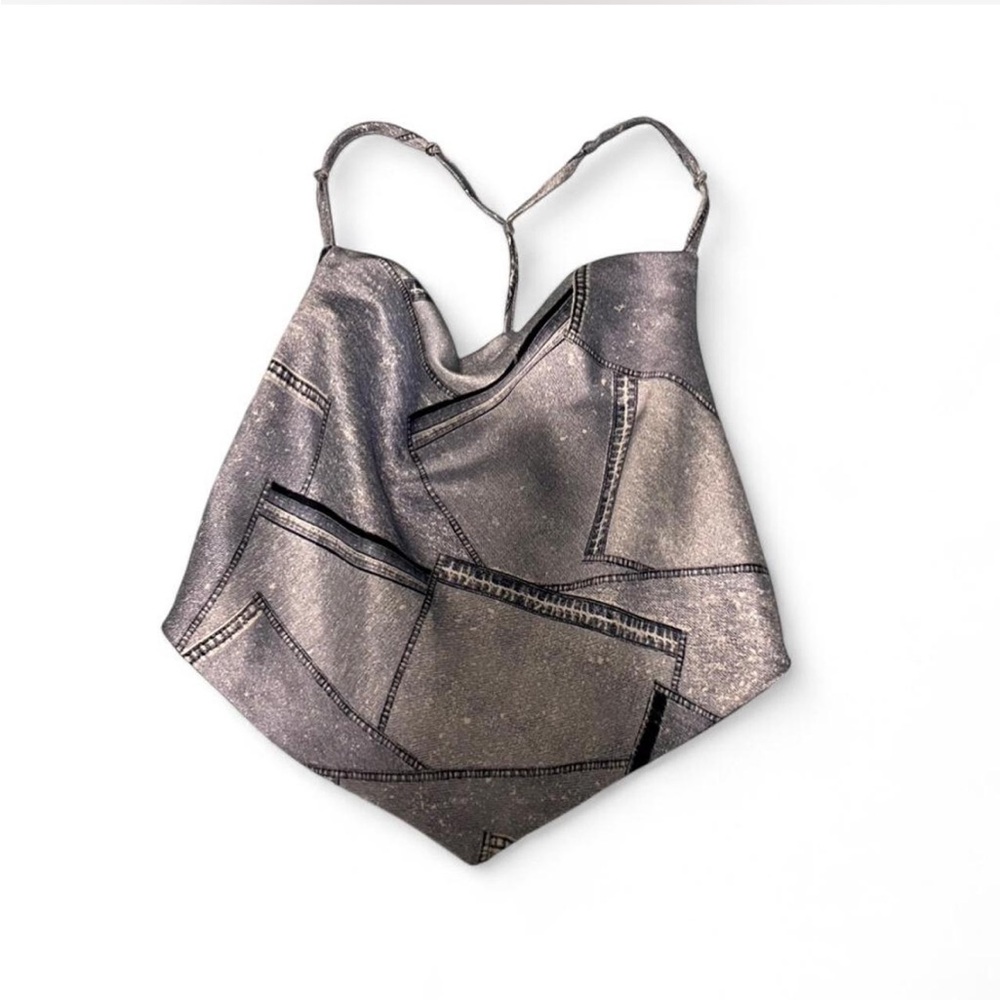 4th + Reckless Denim Print Cowl Neck Silk Top - Size S - Picture 4 of 6